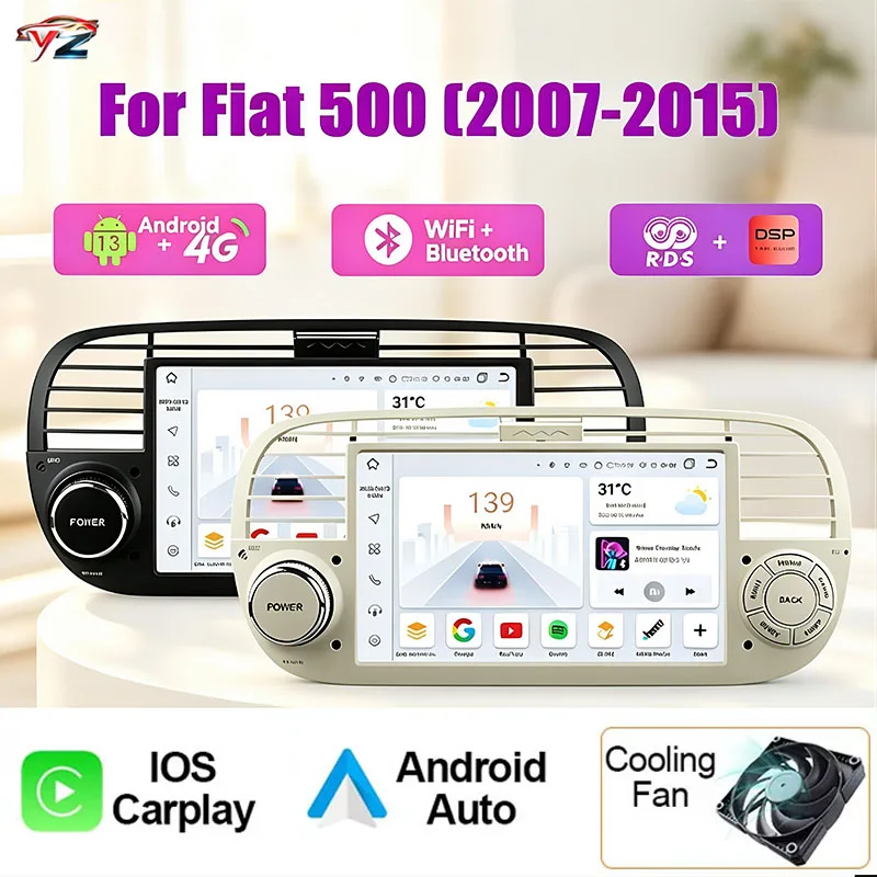 Фото Автомагнитола с поддержкой CarPlay, Octa Core 7862, Android Auto для FIAT 500 Abarth 2007-2015, мультимедиа, GPS-навигация, автомагнитола. №1