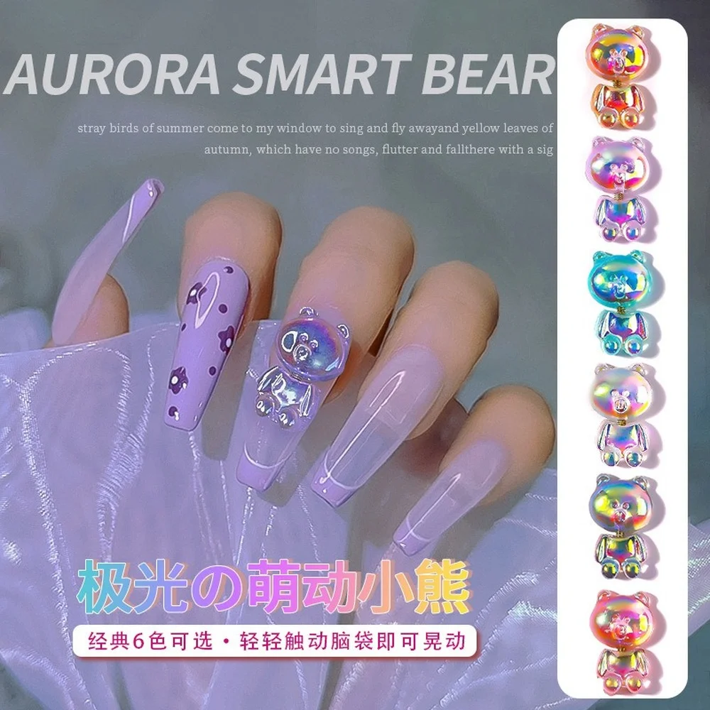 

10pcs New Nail Art Accessories Aurora Smart Bear 3D Cartoon Nail Decoration Movable Nail Decoration Rhinestone