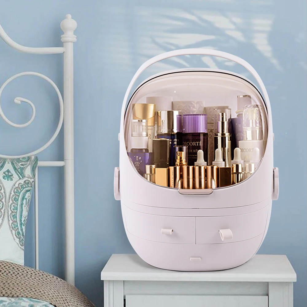 

Acrylic Clamshell Makeup Transparent 3 Drawer Round Holder Beauty Brush Storage PINK