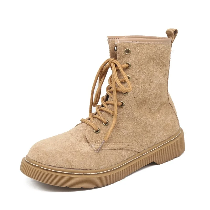 England Platform Boots for Women Spring Autumn 2022 New Fashion Retro Flock Ankle Square Heel Lace-up Shoes Woman Boots