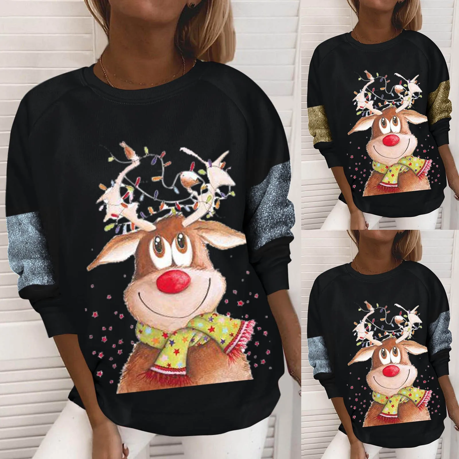 

Womens Lightweight Jackets Women Fashion Christmas Print Sweatshirt Loose Round Neck Loose Athletic Jacket with Hood Women