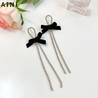 s925 needle fashion jewelry black bow earrings delicate design high quality shiny crystal long earrings for girl lady gifts