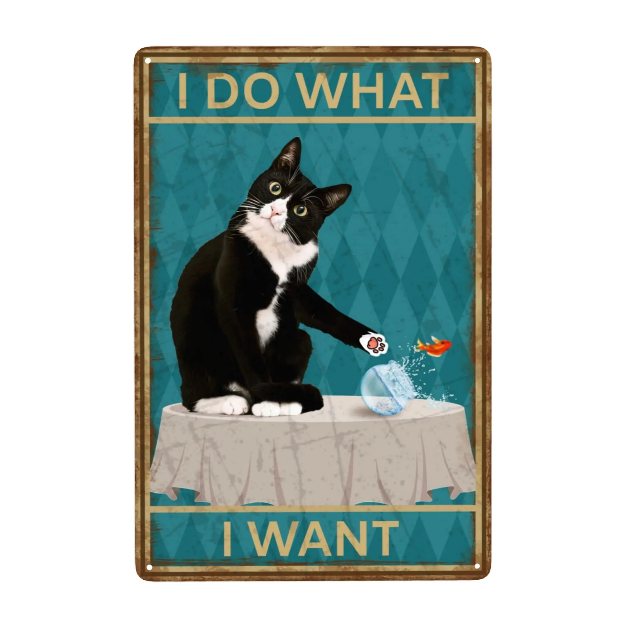 

Vintage I Do What I Want Poster Metal Tin Signs, Retro Black Cat Painting Signs Wall Decor Funny Tin Signs