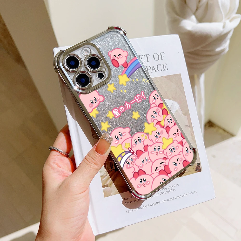 Cute Pink K-Kirbys Plating Case For Xiaomi Redmi 13C 14C 12C 10C 9A K50 Note 13 12 11 10 9 4G 5G Shockproof Anti Fall Cover