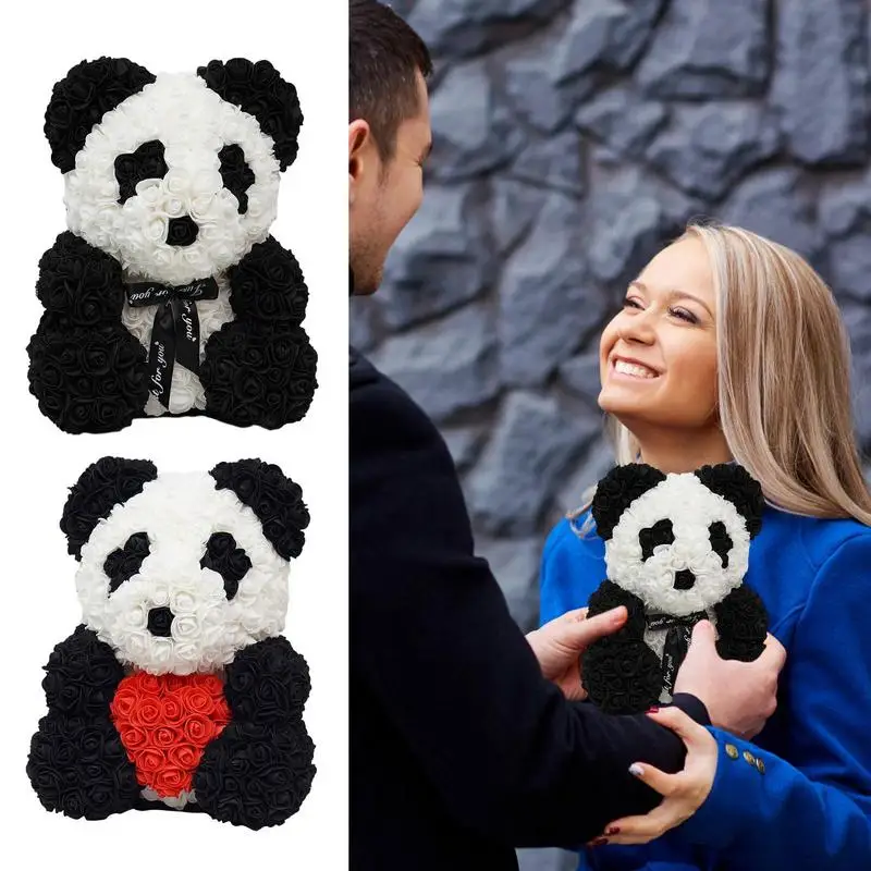 

Flower Bear 9.84inch Artificial Rose Flower Panda Bear With Bowknot/ Heart Decor Handmade Panda Doll For Valentine's Day 2023