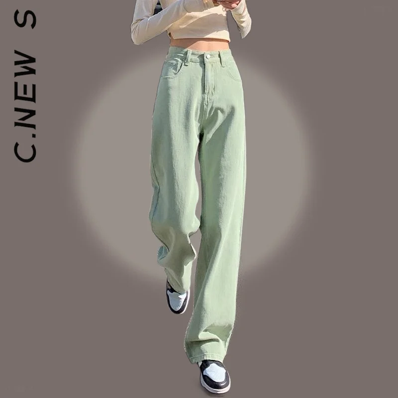 

C.New S Denim Pants High Waist 2022 Women Jeans For Women Floor-Length Pockets Denim Pants Harajuku Clothes Woman Trousers