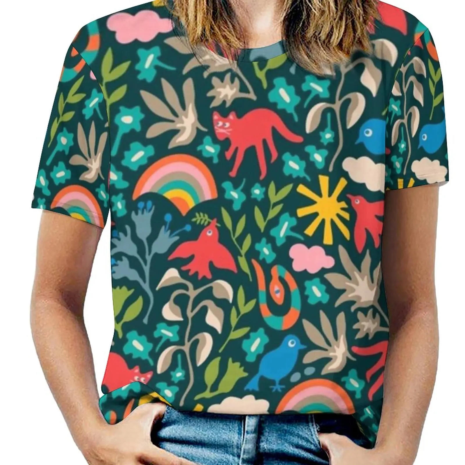 Женская футболка Land Of Plenty Nature Pattern-Unblink Studio By Jackie летняя модная с v-образным вырезом