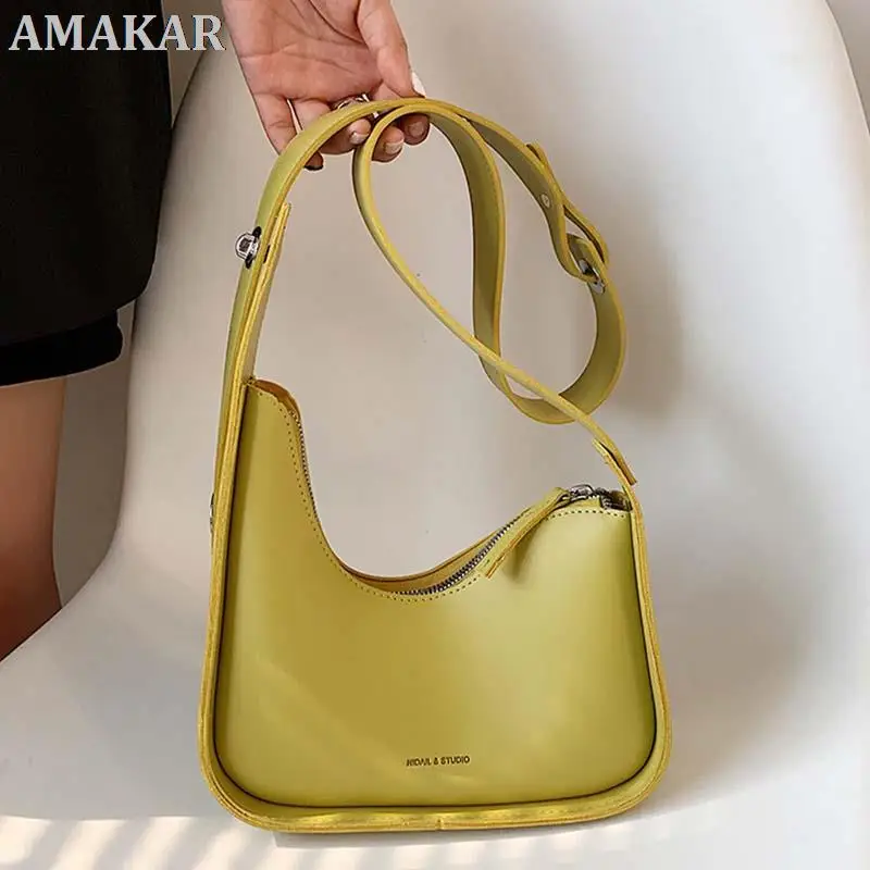 

Luxury Leather Women Crossbody Bags for Lemon Color PU Wide Satchels Straps Handbag Casual Fashion 2022