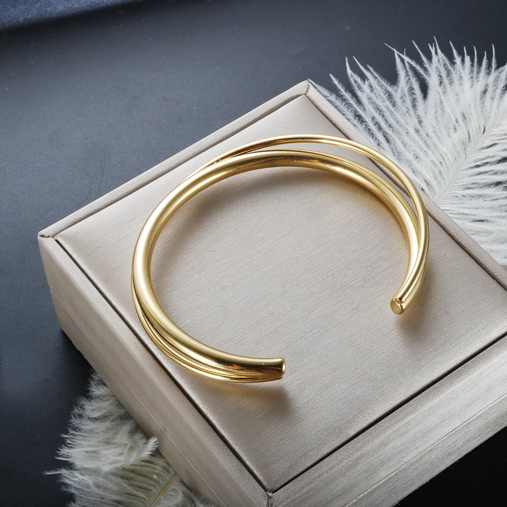 

Double Layer Cuff Bracelet Bangle for Women Female Punk Metal Gold Color Stainless Steel Line Dorado Open Bangle Trendy Jewelry
