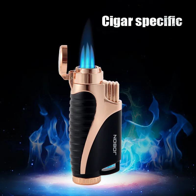 

JOBON Metal Windproof Butane Gas Lighter 3 Torch Straight Flush Turbo Blue Flame Jet Gun Portable Carry Cigar Lighter Men's Tool