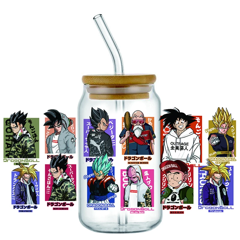 Minoso 3D Dragon Ball UV DTF Аниме Наклейка Для Стеклянной Кофейной Кружки Libbey 16 Унций На Окно