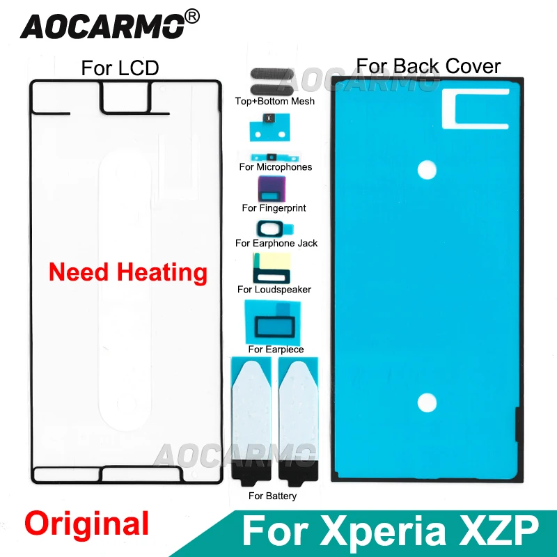 Aocarmo For Sony Xperia XZ Premium XZP Full Set Adhesive Front Frame LCD Back Battery Cover Sticker Top Bottom Microphone Mesh