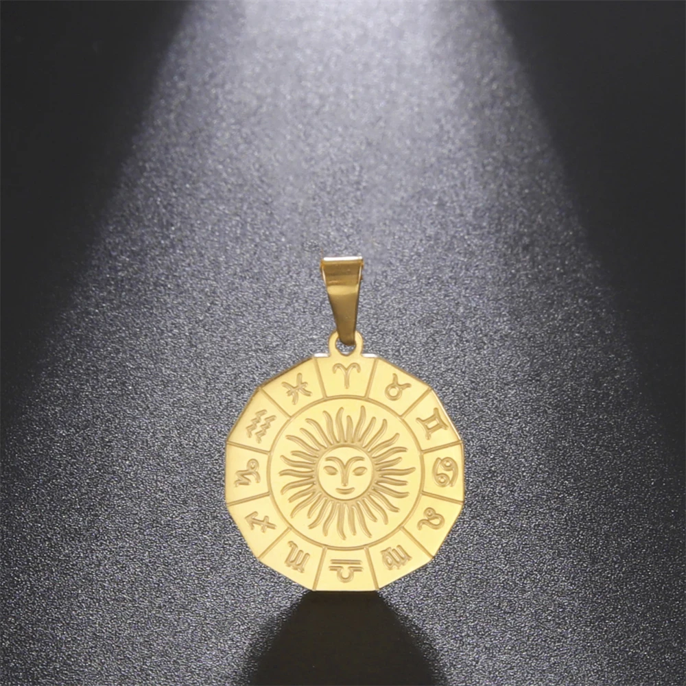 5pcs/Lot Wholesale 12 Constellation Pendants Stainless Steel Sun Charms For Jewelry Making Diy Necklace Keychains Accessories