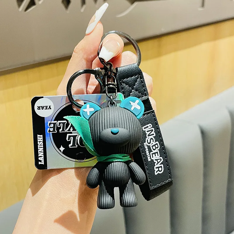 Cute Resin Keychain Charm Tie The Bear Pendant For Women Bag Car KeyRing Mobile Phone Fine Jewelry Accessories Kids Girl Gift