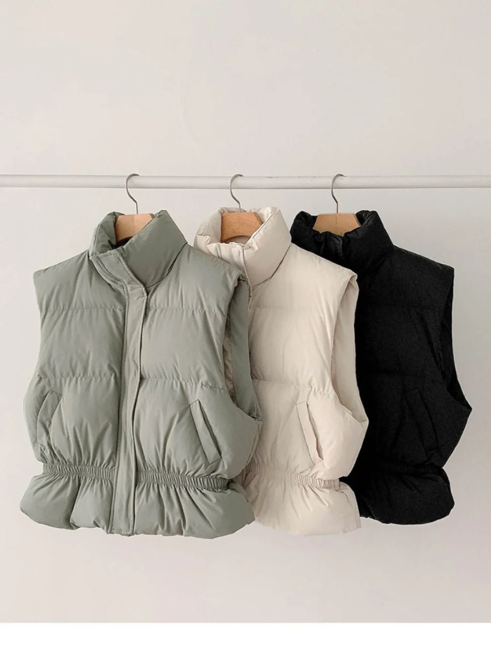 Elastic Waist down Jacket Cotton-padded Clothes Vest Women South korea Stand Collar Quilted Warm Slim fit Small Short Co...