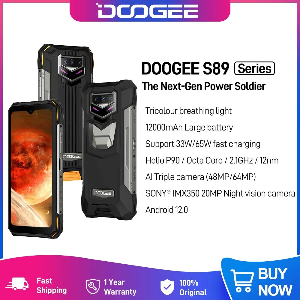 DOOGEE S89 Series Rugged Phone Android 12 Phone 48MP/64MP Main Camera 8 RAM+128 ROM/ 256 ROM NFC 12000mAh Battery Phone