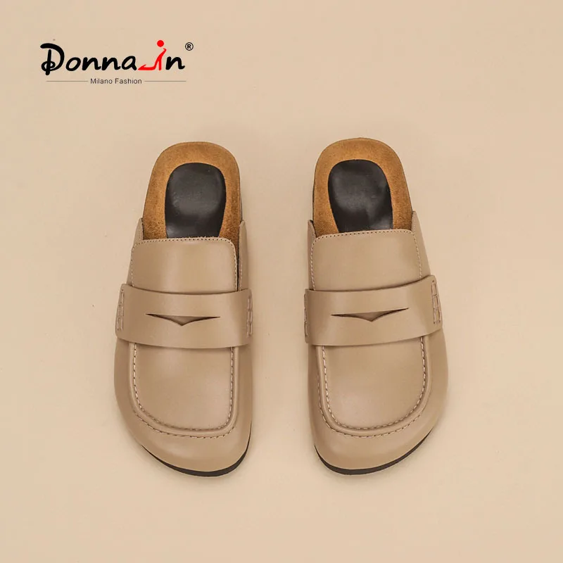 

Donna-in 2022 New Summer Apricot Mules For Women Natural Sheepskin Slippers Luxury Brand Casual Shoes Slip On Beach Sandals