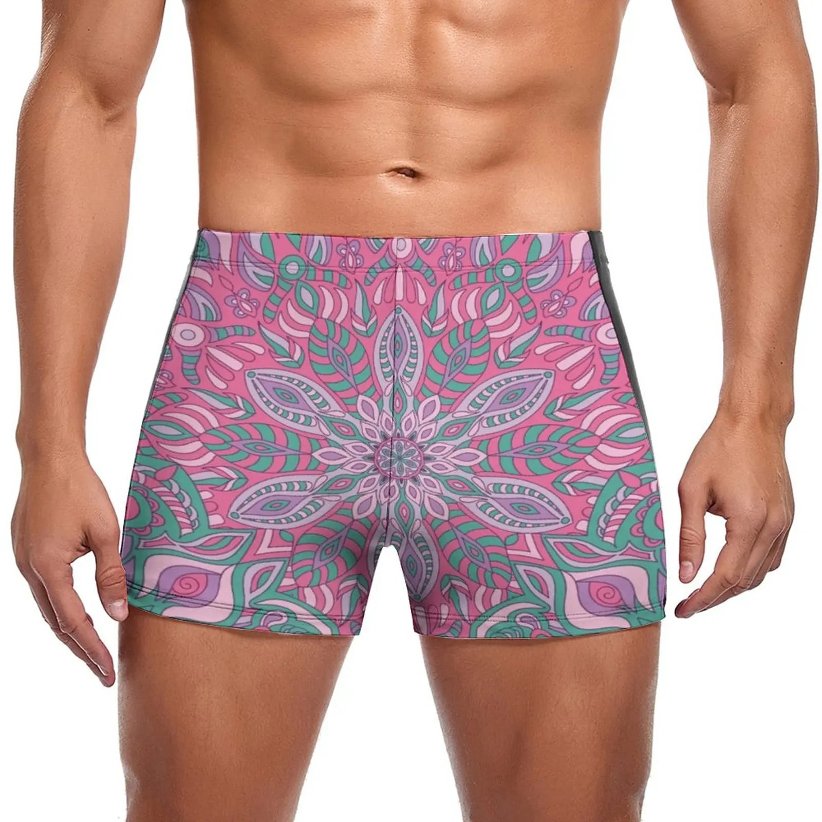 

Retro Bohemia Print Swimming Trunks Pink Mandala Pool Fashion Swim Shorts Quick Dry Large Size Men Swimsuit