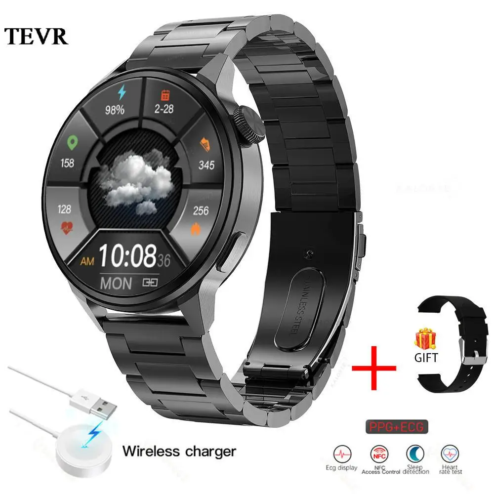 

TEVR NFC Smart Watch Men 390*390 HD Clock GPS Movement Track Sports Watch Women Bluetooth Call ECG Smartwatch Man Support Hebrew