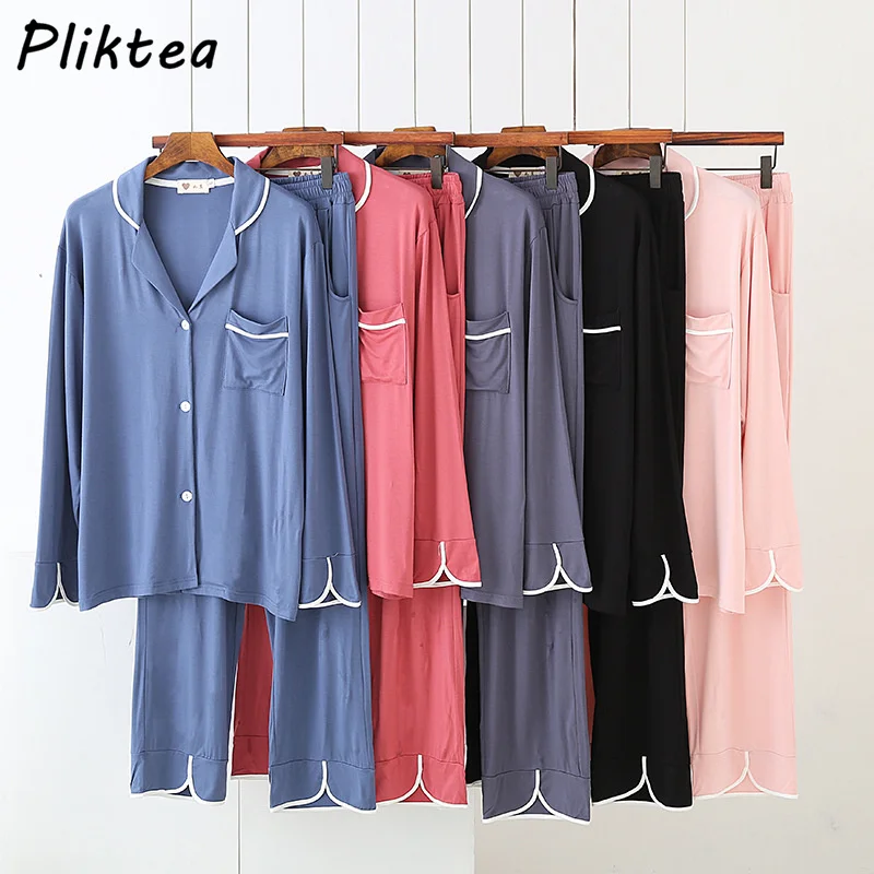 

Pliktea Loungewear Cardigan Woman sleepwear Pantsuits Modal Pajamas Set Large Size Home Clothes Suit Atoff Home