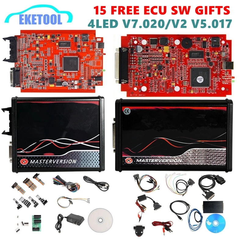 Автомобильный сканер KESS Online, красный программатор V2.80 V5.017 V2 KTAG, 4 светодиода V7.020 V2.25 без Токена, OBD2 Manager V7.020 OBD2 V2
