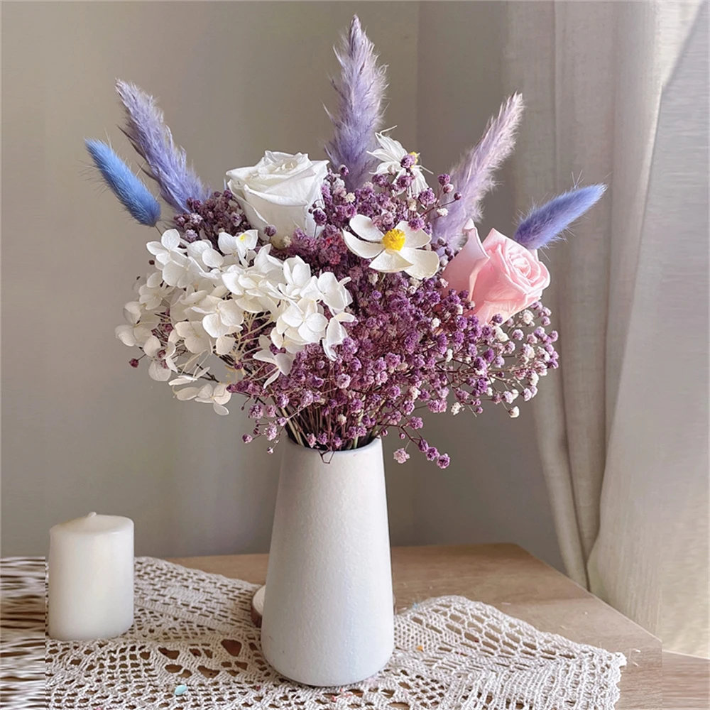 

Natural Rose Flowers Centerpieces for Tables Home Living Room Decor Dried Pampas Grass Wedding Arrangement Bridal Bouquet