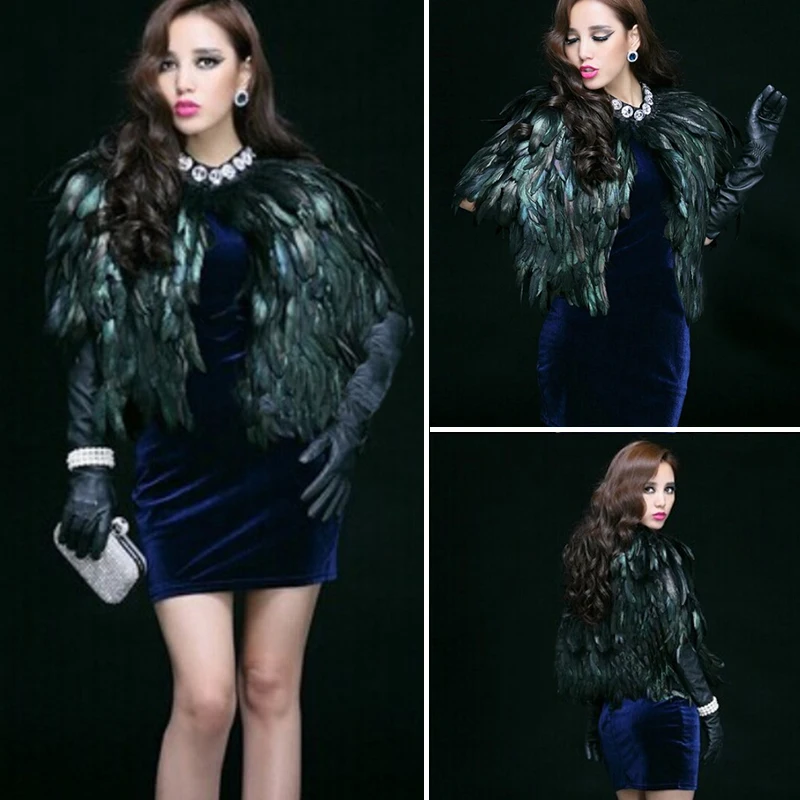 Fashion Fur Vest Peacock Feather Cape Coat Women Elegant Short Paragraph Shawl Dance Waistcoat High-grade Wrap Jacket Props