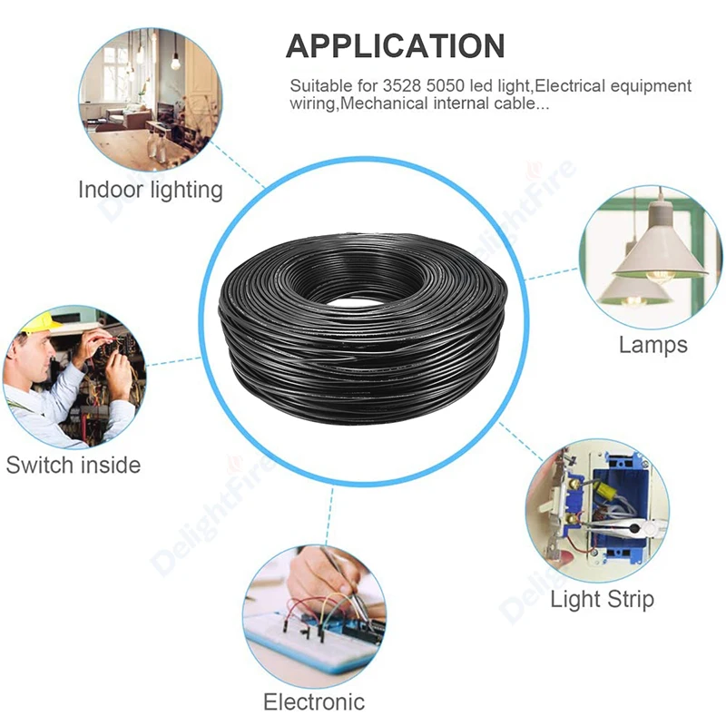 3-100m Outdoor Speaker Wire 2 Pin PVC Jacket Flexible 2 Conductor Wires Round Electrical Cable For LED Light Audio Radio Project