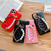 pearl chain embroidered phone case for iphone13 pro max blingbling pearl bracelet coque for iphone 12 v shaped embroidery shell