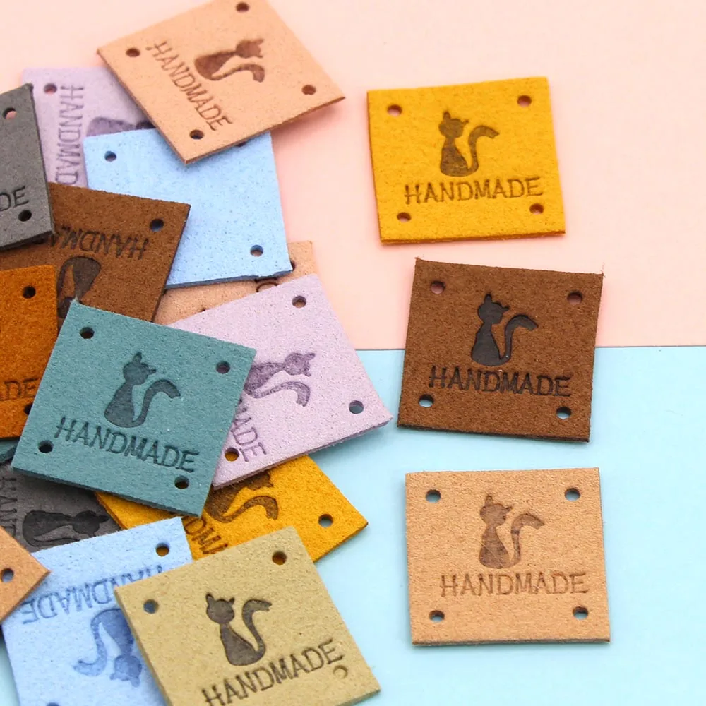 Квадратные кожаные этикетки в виде кота 20 шт. ярлыки ручной работы для шляп