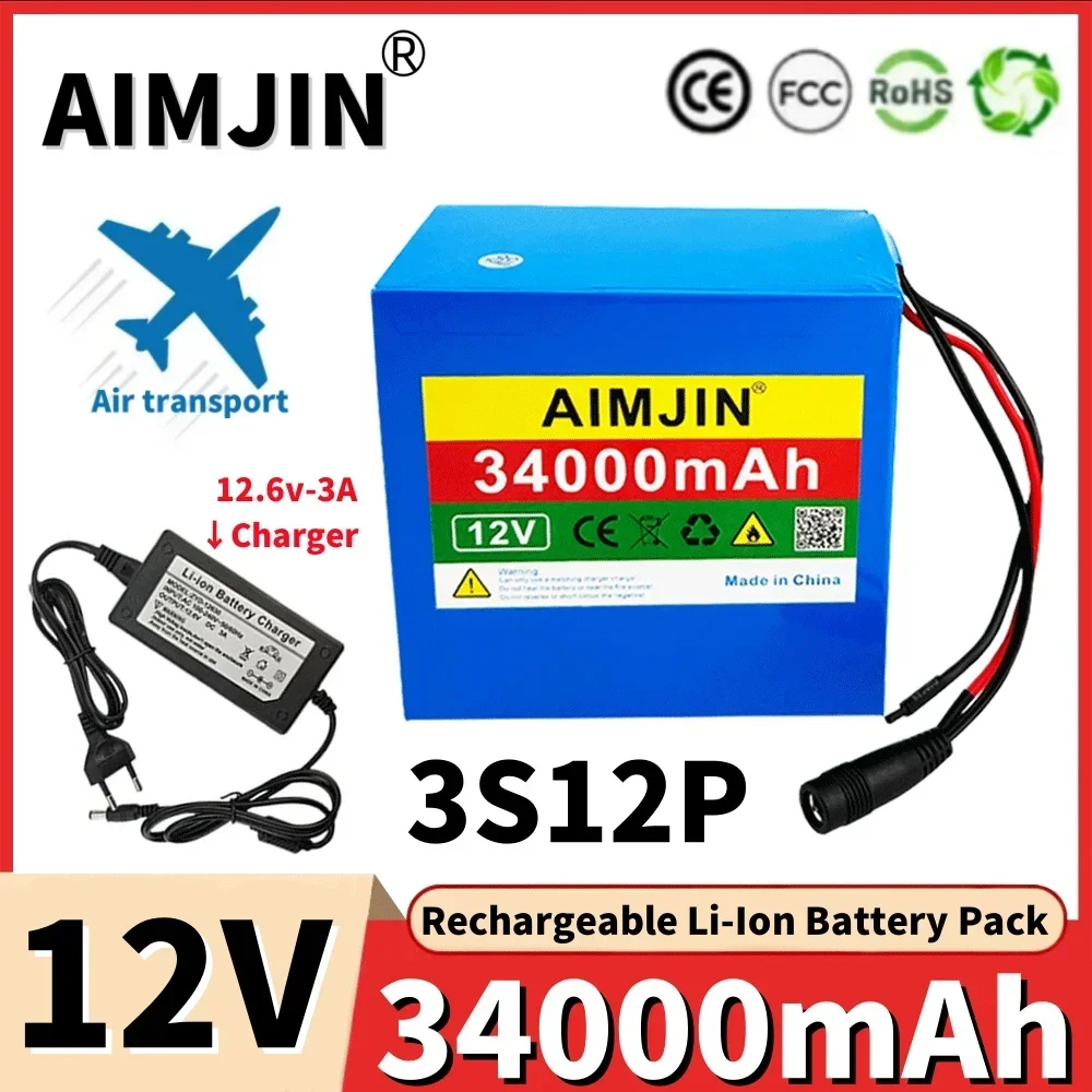 3S12P 12 В 34000 мАч 18650 перезаряжаемый литий-ионный аккумулятор для детской лампы