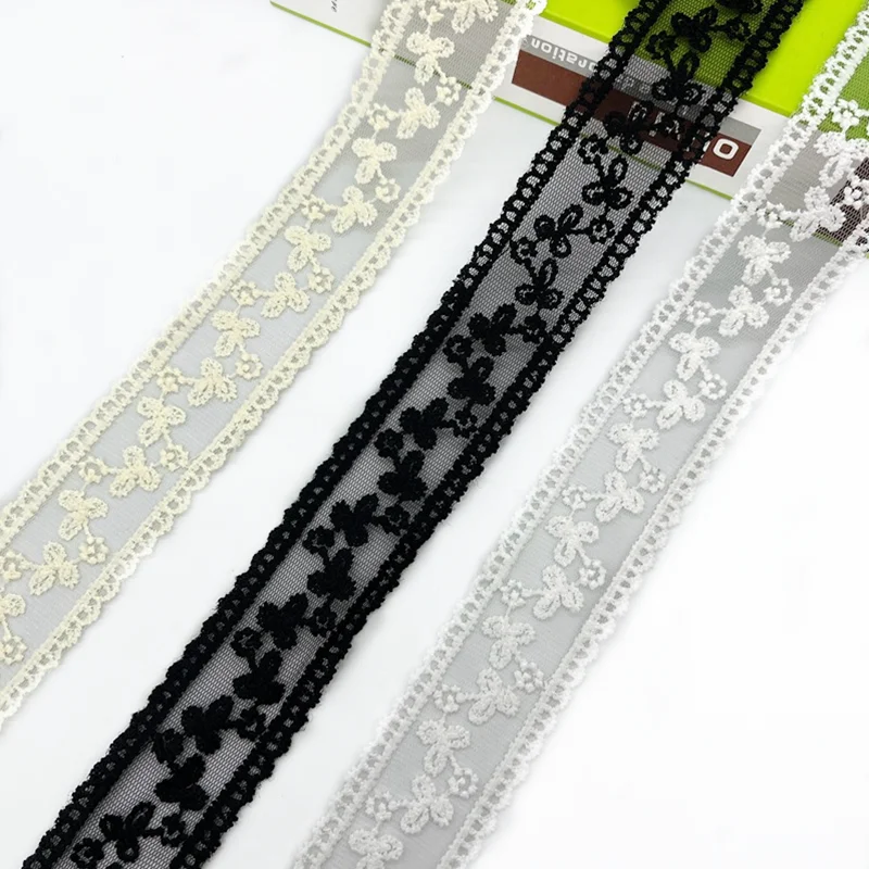 

1Yard Width 3.8CM Hollow Out Floral Embroidered Black White Lace Ribbon DIY Apparel Sewing Fabric Milk Silk Water Soluble Lace