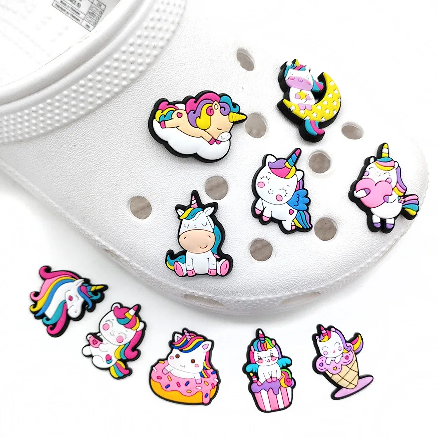 

1pcs 10 Styles Kawaii Unicorn Anime Sandals Accessories PVC Shoe Buckle DIY Slippers Souvenir Decoration Kids Party X-mas Gifts