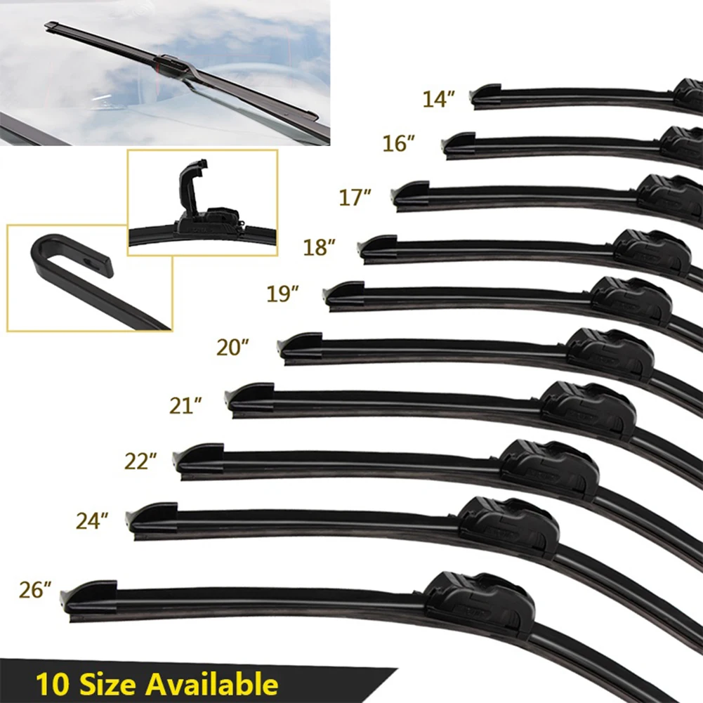 

Car Windshield Wiper blades U-type Universal Soft Rubber Frameless Bracketless car wipers 14" 16" 17" 18" 19" 20" 21" 22" 24"26"