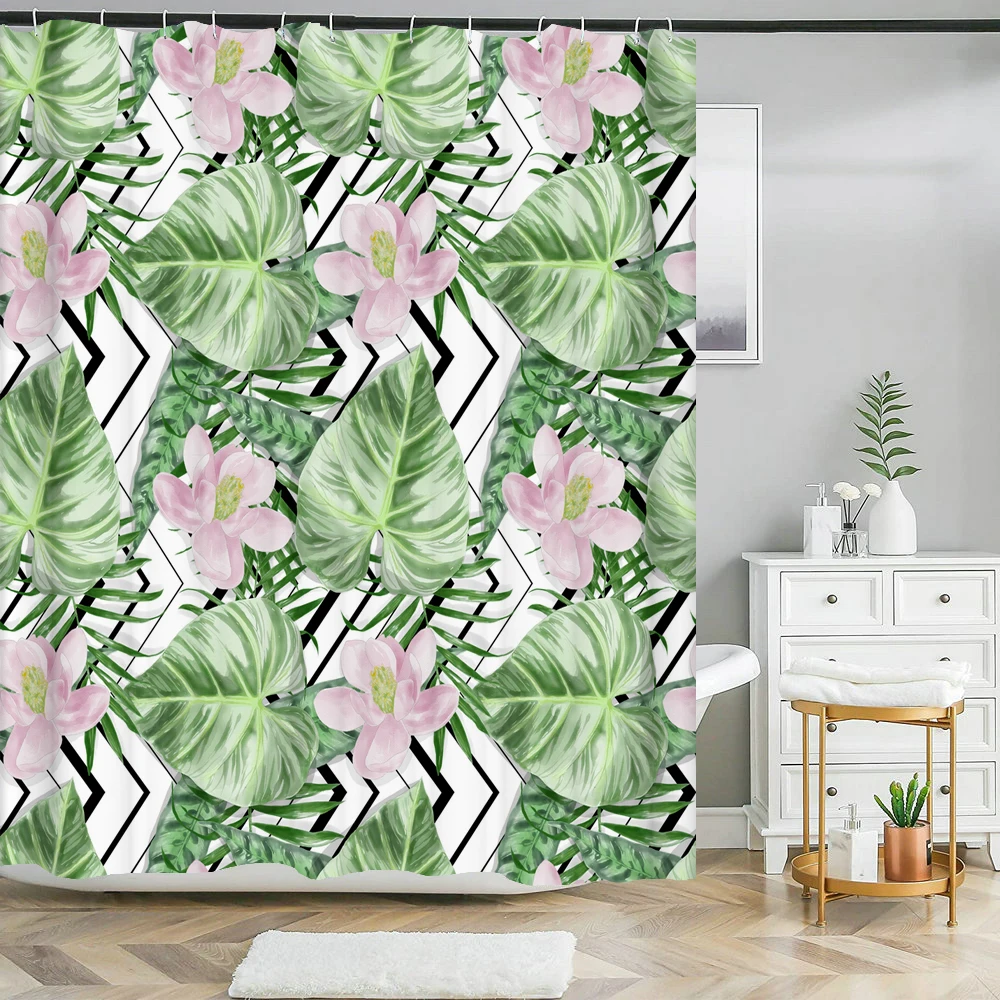 

Tropical Green Plant Leaf Palm Cactus Shower Curtains Bathroom Curtain Frabic Waterproof Polyester Bath Curtain with Hooks