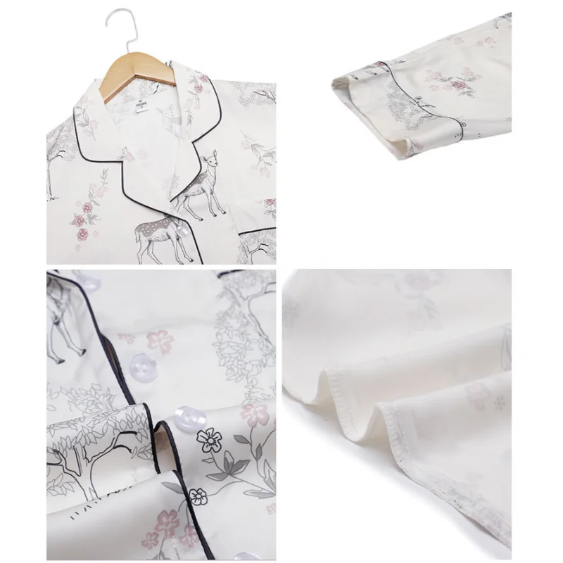 2023 Spring and Summer Couple Pajamas Chiffon Women's Long-sleeved Trousers Printed Home Service Men's Autumn Pajamas Lounge Set