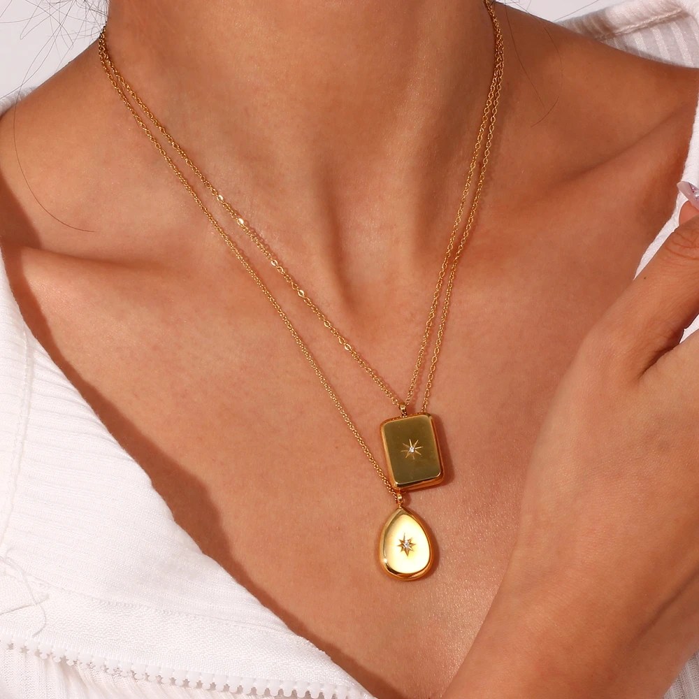 

2022 Trendy Waterdrop Square Pendent O Chain Stainless Steel Gold Plated Metal Tarnish Free Gift Girls Necklace For Women