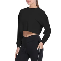 yoga top simple casual sports long sleeve comfortable fabric loose navel top solid color fitness sports top women can wear singl