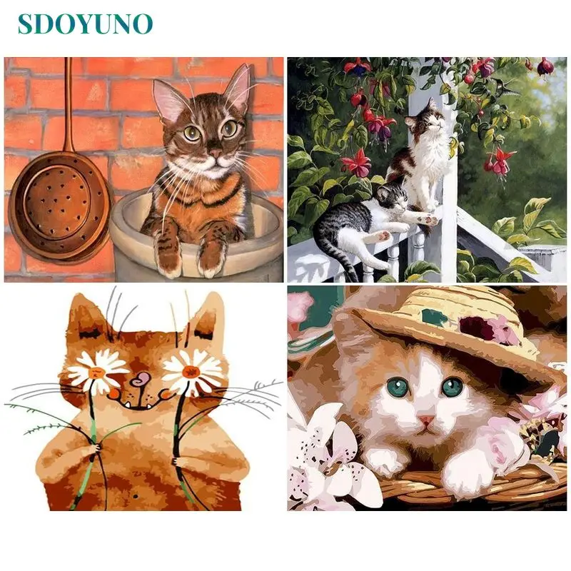 

SDOYUNO Classic Coloring By Number Diy Hand Painting Pictures By Numbers Animals Cat Number Painting Gift
