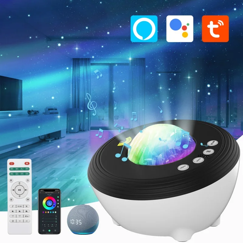 

Галактический проектор с Wi-Fi, Рождественские огни, музыкальный плеер, лазерный проектор звездного неба, Ночной светильник, работает с Google ...