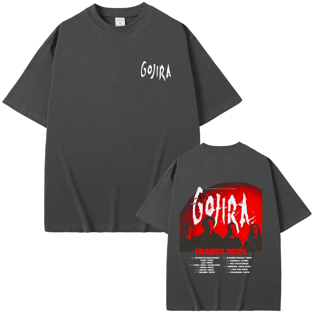Фото Футболка Metal Band Gojira France Tour 2025, мужская и женская одежда, футболки большого размера в готическом стиле, мужская повседневная хлопковая винтажная футболка №2