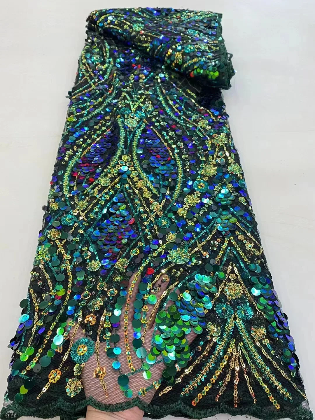 

Зеленая ткань 2022, Высококачественная французская 3D кружевная ткань с блестками, африканская Тюлевая кружевная ткань для свадьбы