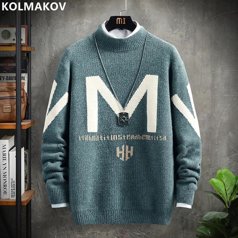 

2022 Autumn and Winter New Men's Fashion Casual Slim Fit High-Quality Sweater Men's Plus Velvet Thick Warm Large Size Sweater