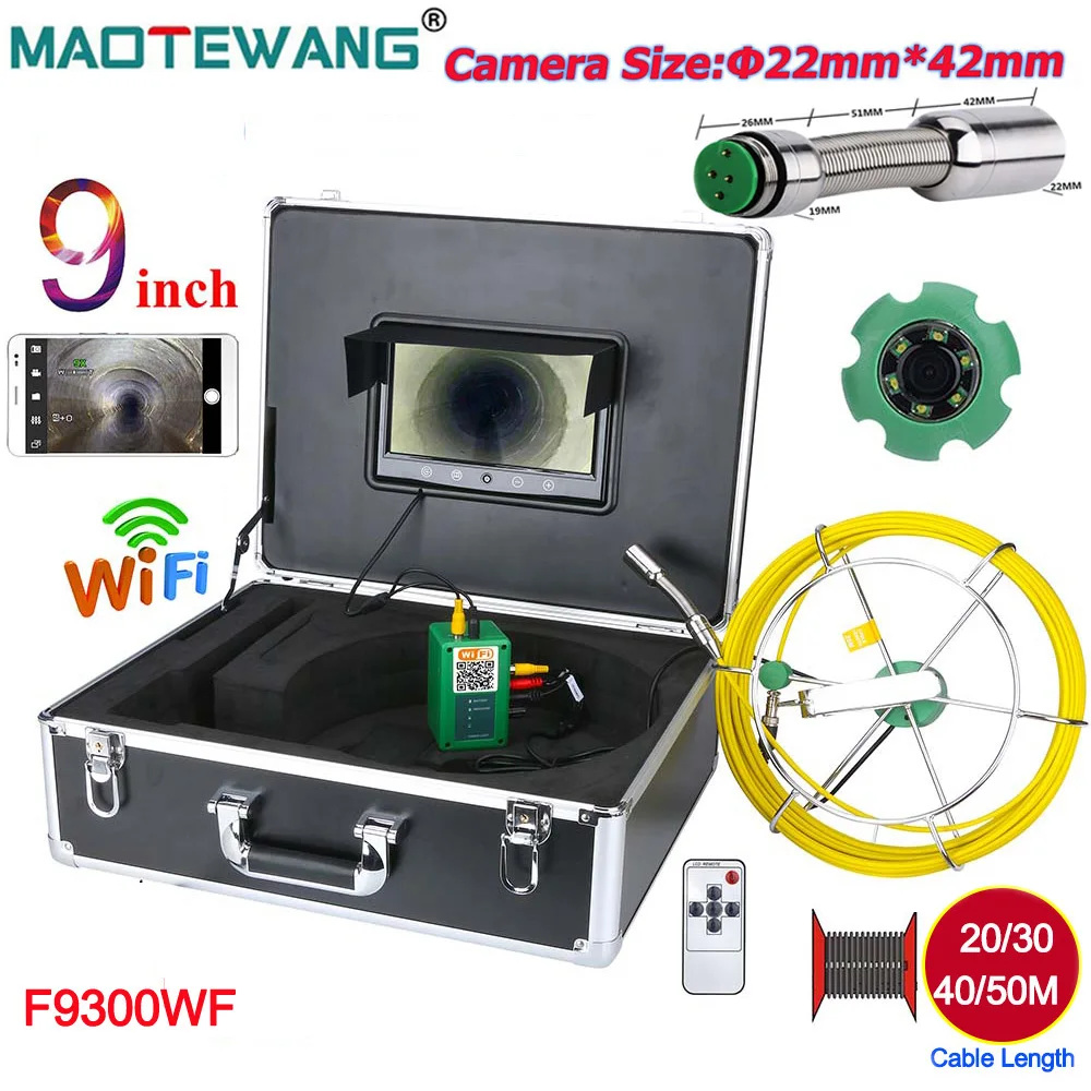 

MAOTEWANG, 9-дюймовая беспроводная видеокамера с Wi-Fi, 22 мм, IP68, 1000TVL, эндоскоп для промышленного трубопровода