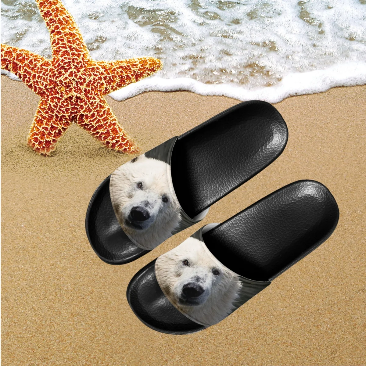 Сланцы для женщин шлепанцы с белым медведем летние забавные пляжные сандалии