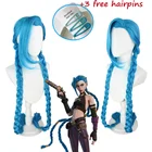 Женский Плетеный Синий Парик LOL костюм Джинкс, парик для косплея из аниме, термостойкие костюмы из синтетических синих волос