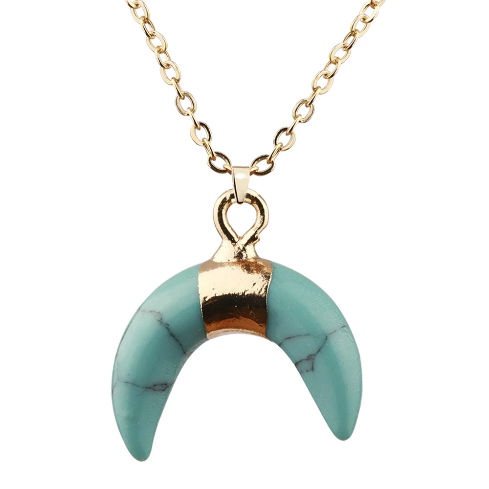 

Fashion Kallaite Marble Moon Pendant Necklace Gold Color Clavicle Chain Necklaces For Women Men Jewelry