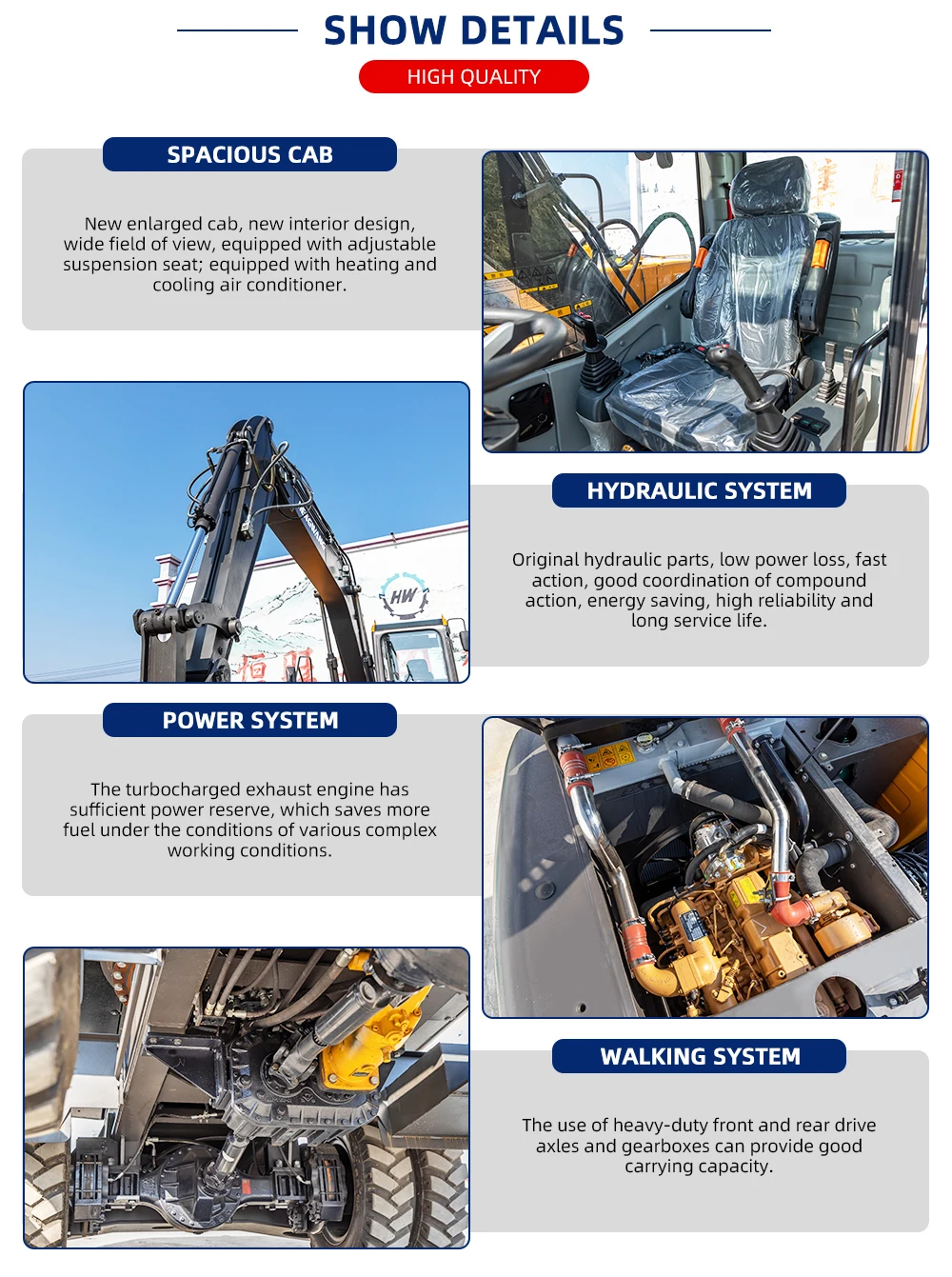 Землеройный мини-экскаватор Hinery 15-тонный ковшовый колесный экскаватор на