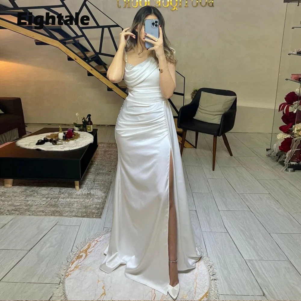 

Eightale Vintage Evening Dresses Spaghetti Strap High Slit Satin Mermaid Prom Party Gowns vestidos de ocasión formales