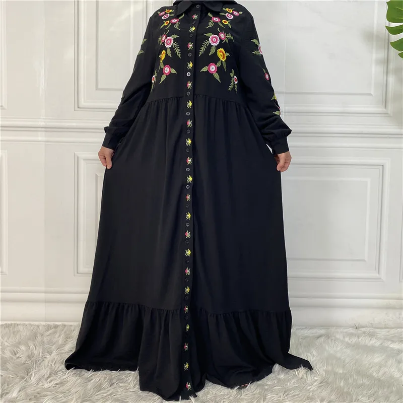 Вышитая мусульманская одежда Wepbel, женская одежда, черное свободное платье, турецкий кафтан, кардиган с лацканами, платье, Халат